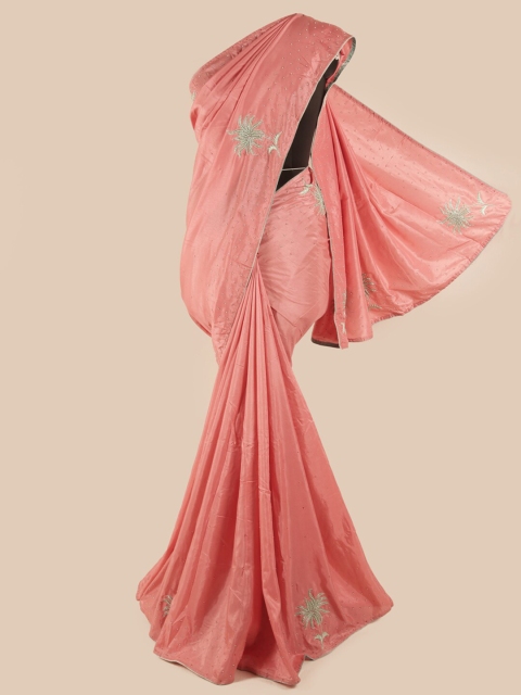

Pothys Pink Floral Beads and Stones Art Silk Saree