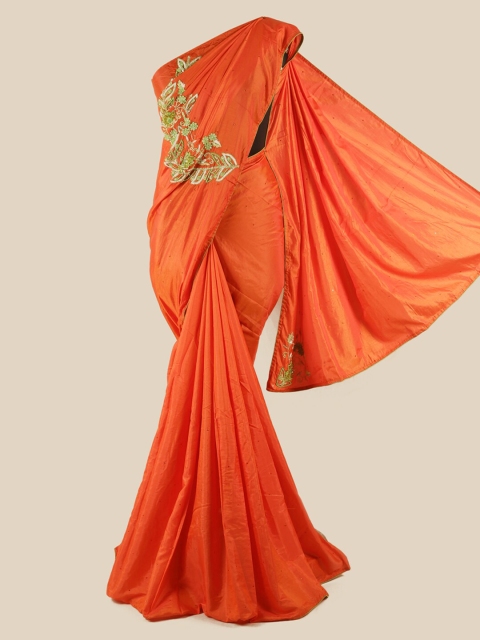 

Pothys Orange Ethnic Motifs Beads and Stones Art Silk Saree