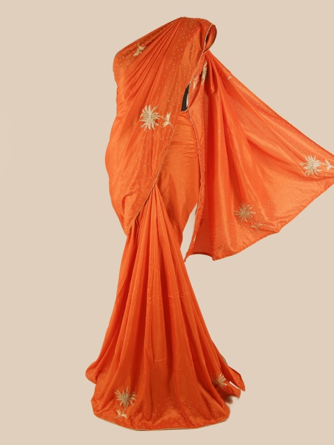 

Pothys Orange Embellished Beads and Stones Art Silk Saree