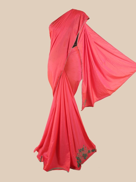 

Pothys Pink & Green Embellished Beads and Stones Art Silk Saree