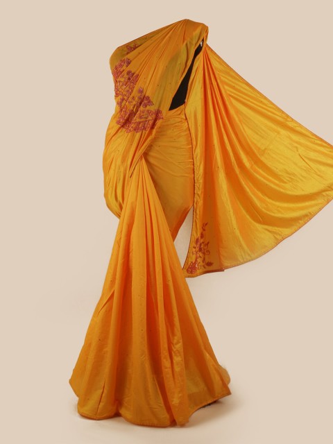 

Pothys Yellow Floral Beads and Stones Art Silk Saree
