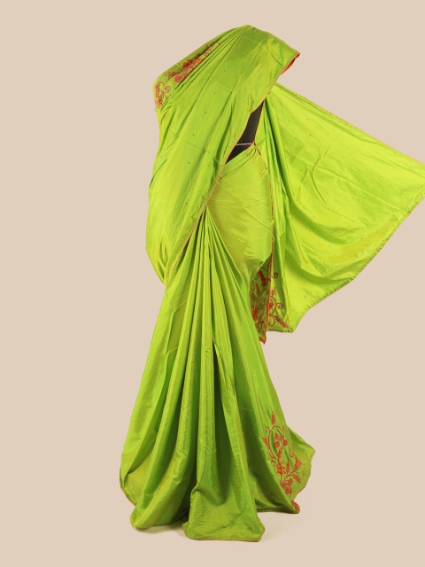 

Pothys Green Floral Beads and Stones Art Silk Saree