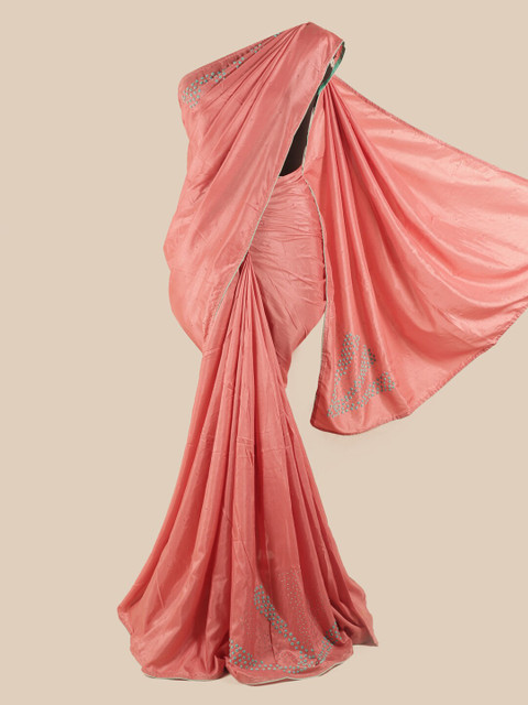 

Pothys Pink Floral Beads and Stones Art Silk Saree