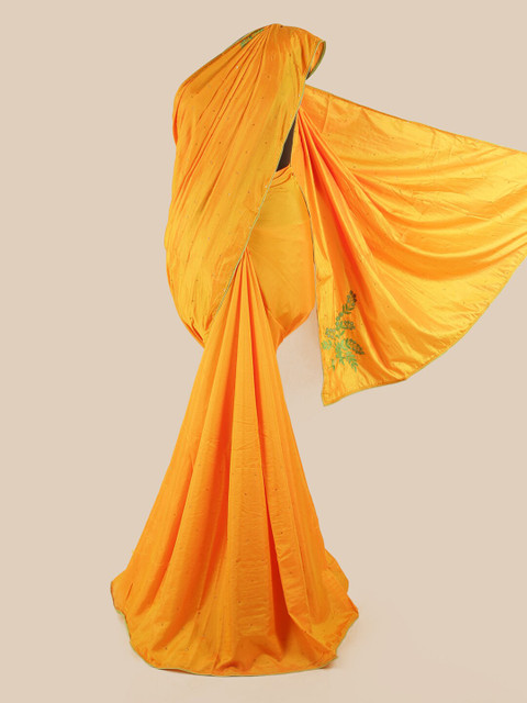 

Pothys Yellow Embellished Beads and Stones Art Silk Saree