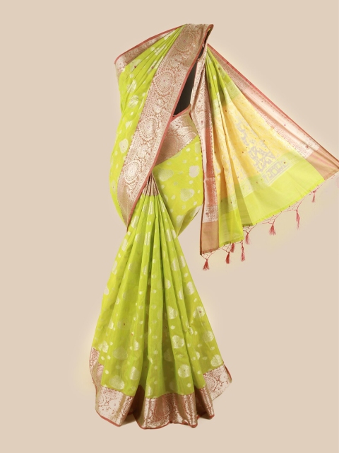 

Pothys Green & Pink Ethnic Motifs Zari Saree