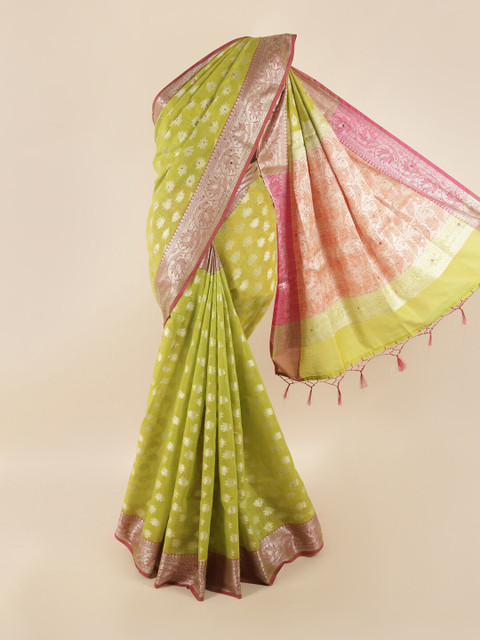 

Pothys Green & Pink Woven Design Saree