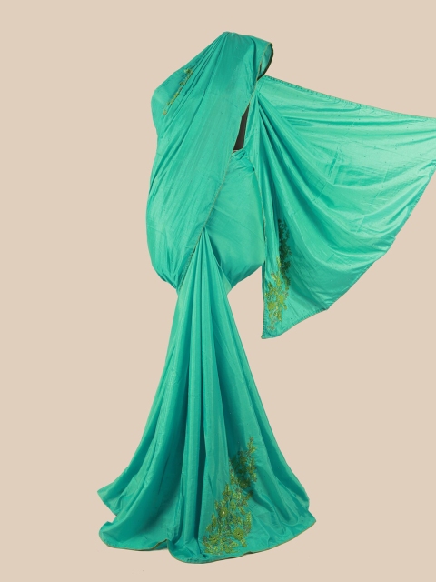 

Pothys Turquoise Blue Embellished Embroidered Art Silk Saree