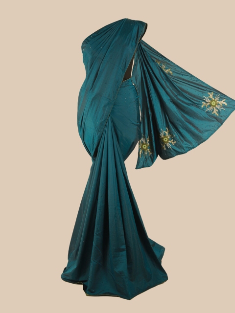

Pothys Teal Embellished Beads and Stones Art Silk Saree