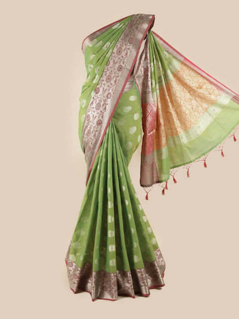 

Pothys Green & Pink Woven Design Zari Saree