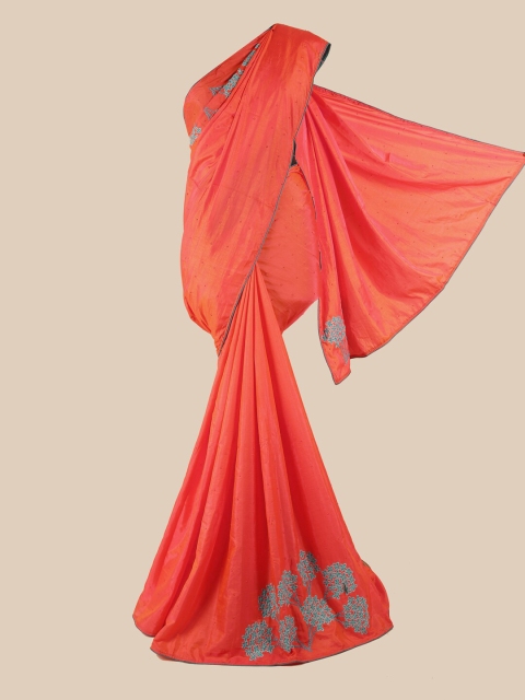 

Pothys Orange & Blue Embellished Beads and Stones Art Silk Saree