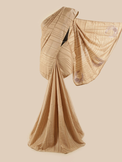

Pothys Cream-Coloured Striped Beads and Stones Art Silk Saree