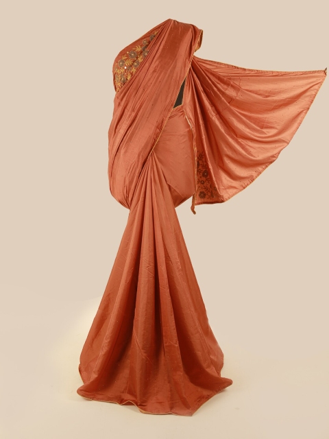 

Pothys Copper-Toned & Gold-Toned Embellished Beads and Stones Art Silk Saree