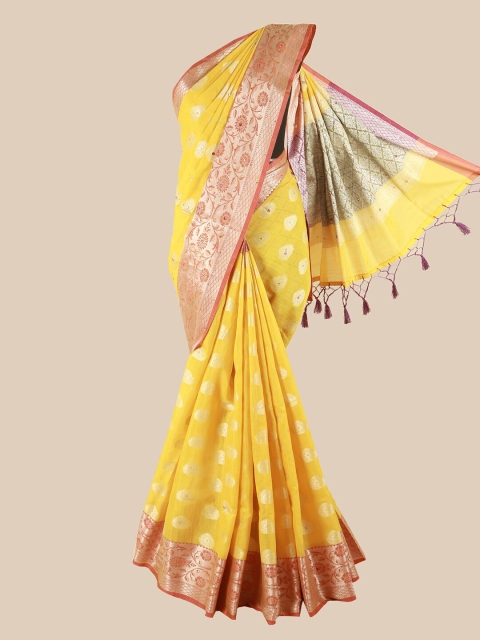 

Pothys Yellow & Pink Woven Design Zari Saree