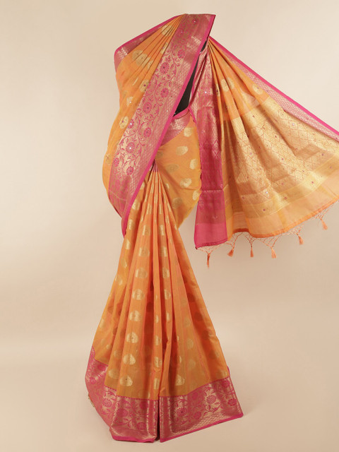 

Pothys Orange & Pink Ethnic Motifs Zari Saree
