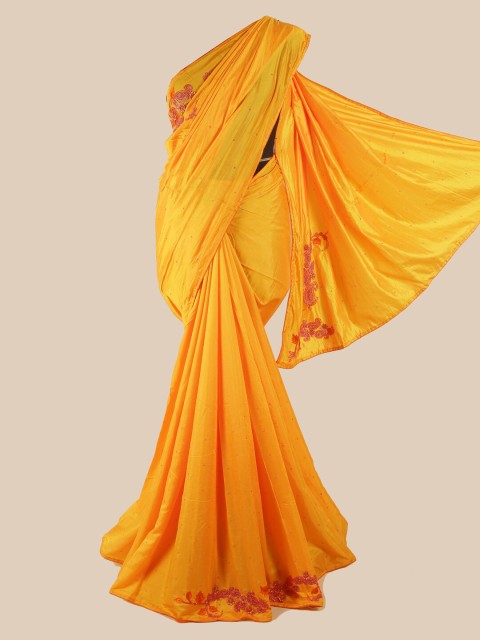 

Pothys Yellow Floral Beads and Stones Art Silk Saree