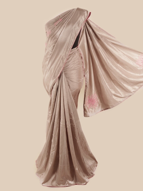 

Pothys Beige & Pink Embellished Embroidered Art Silk Saree