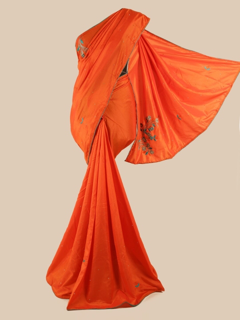 

Pothys Orange Beads and Stones Art Silk Saree