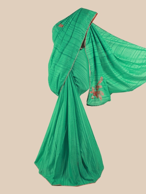 

Pothys Green Striped Beads and Stones Art Silk Saree