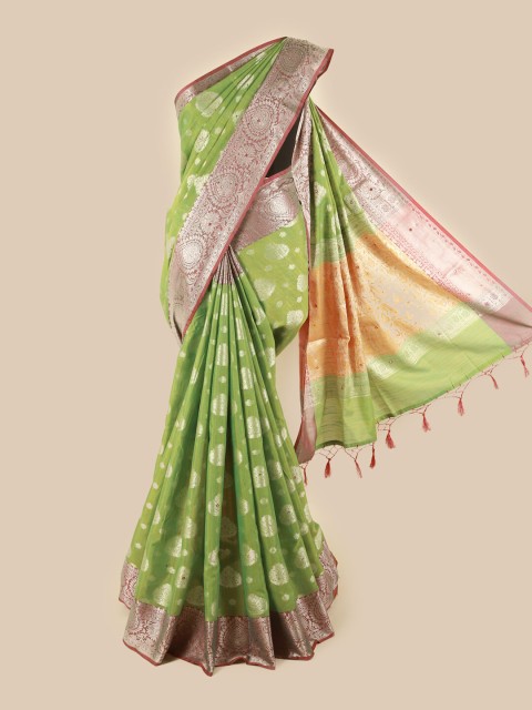 

Pothys Green & Pink Ethnic Motifs Zari Saree