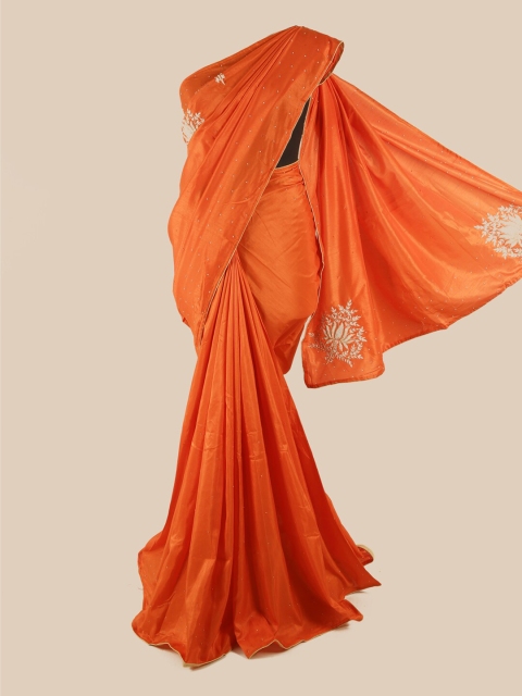 

Pothys Orange & Gold-Toned Floral Art Silk Saree