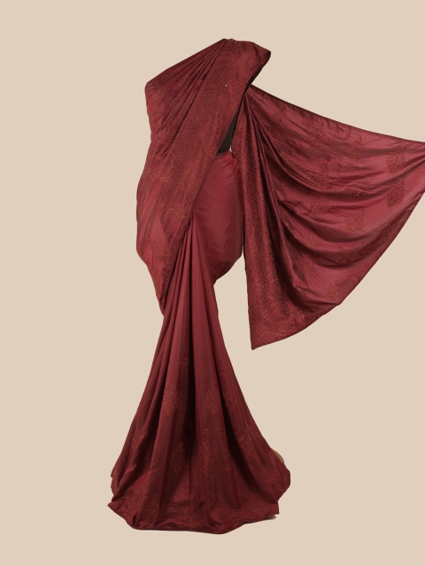 

Pothys Burgundy Embellished Art Silk Saree