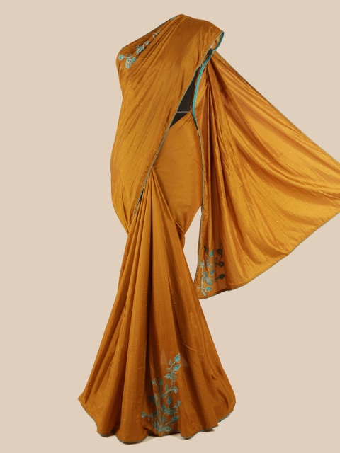 

Pothys Mustard Yellow Embellished Beads & Stones Art Silk Saree