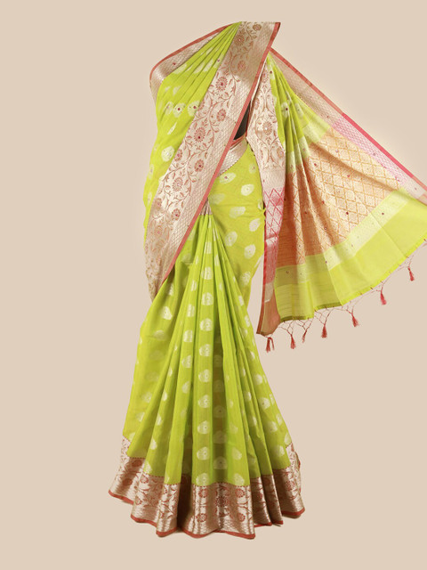 

Pothys Green & Silver-Toned Woven Design Saree