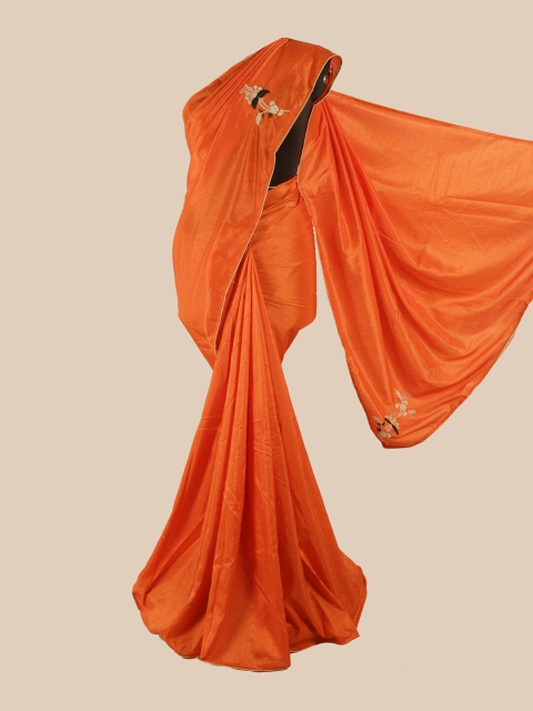 

Pothys Orange & Beige Embellished Beads & Stones Art Silk Saree