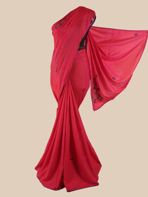 

Pothys Pink & Navy Blue Embellished Beads & Stones Art Silk Saree