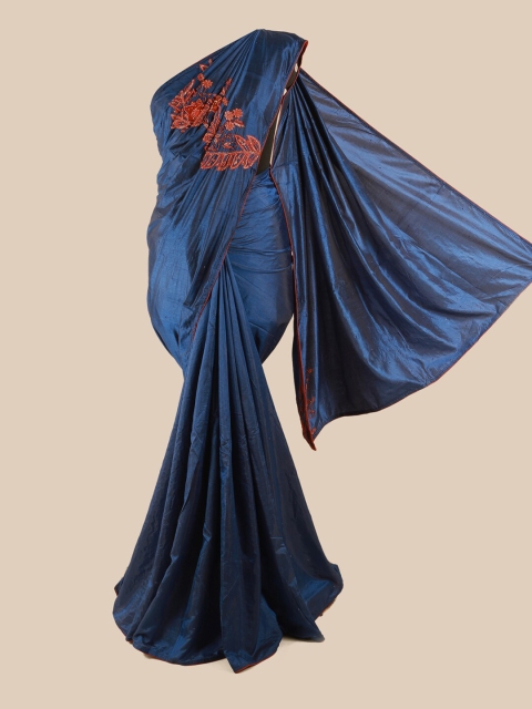 

Pothys Blue & Orange Floral Beads and Stones Art Silk Saree