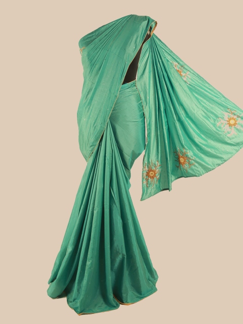 

Pothys Green & Brown Floral Beads & Stones Art Silk Saree