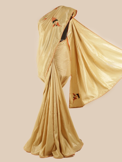 

Pothys Cream-Coloured & Orange Floral Beads & Stones Art Silk Saree