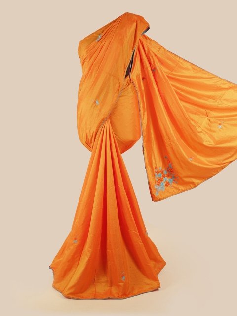 

Pothys Orange Floral Beads & Stones Art Silk Saree