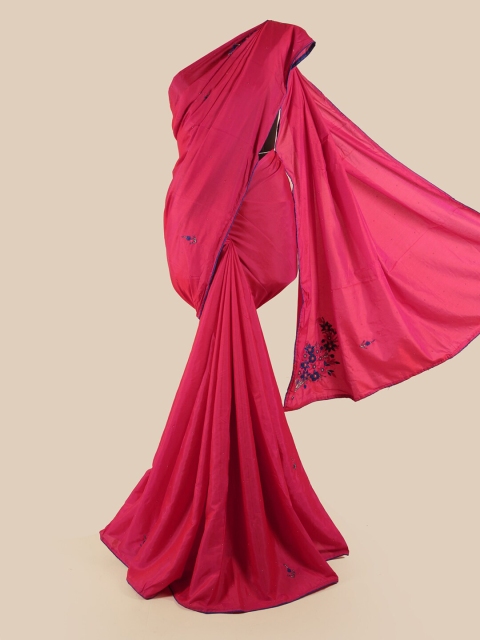 

Pothys Magenta Floral Beads & Stones Art Silk Saree