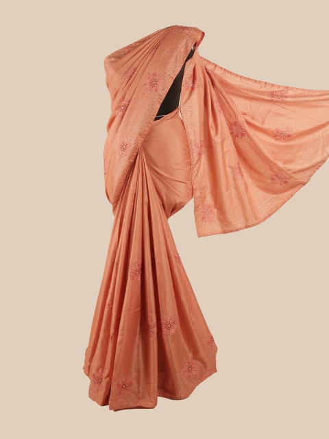 

Pothys Peach-Coloured Embellished Art Silk Saree