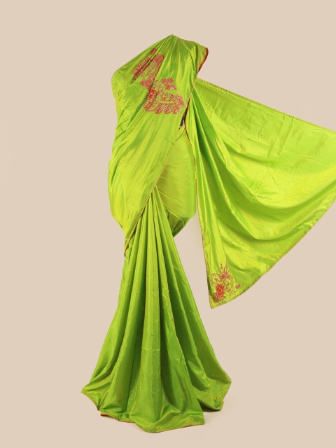 

Pothys Green & Orange Floral Beads & Stones Art Silk Saree