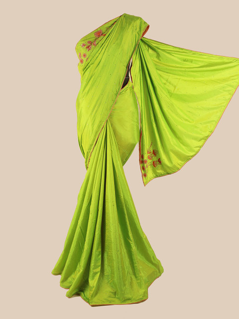 

Pothys Green & Pink Ethnic Motifs Art Silk Saree