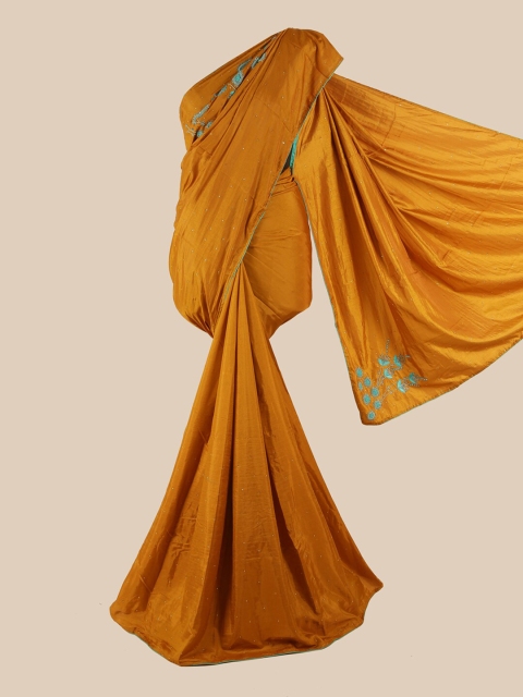 

Pothys Mustard Yellow Floral Embroidered Art Silk Saree