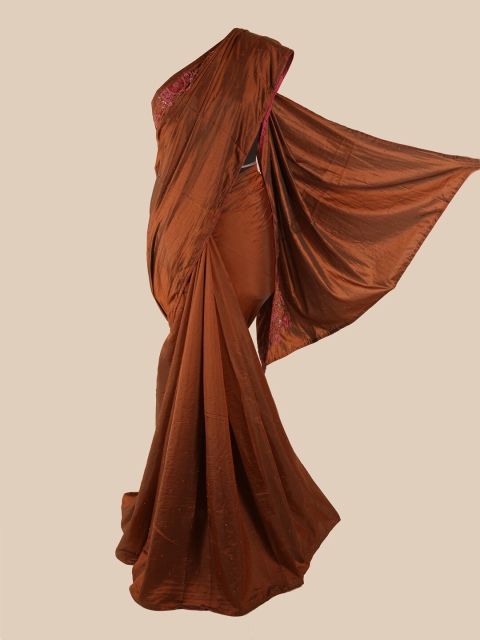 

Pothys Brown & Pink Floral Beads & Stones Art Silk Saree