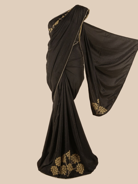 

Pothys Black & Gold-Toned Floral Beads & Stones Art Silk Saree