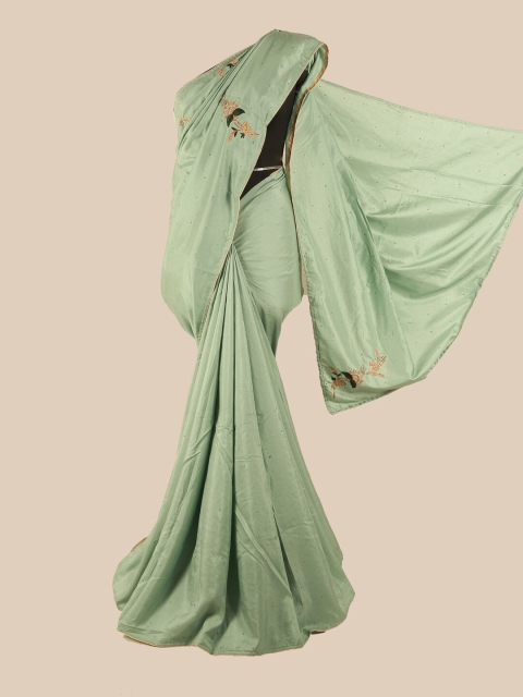 

Pothys Green & Peach-Coloured Floral Beads & Stones Art Silk Saree