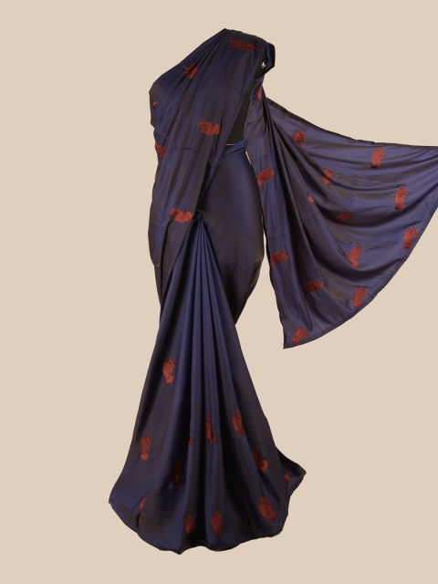 

Pothys Navy Blue & Red Ethnic Motifs Embroidered Art Silk Saree