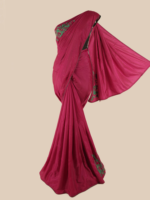 

Pothys Magenta & Green Floral Beads & Stones Art Silk Saree
