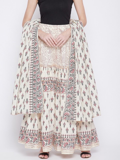 

TULIP 21 Women Off White & Red Ethnic Motifs Printed Flared Knitted Palazzos With Dupatta