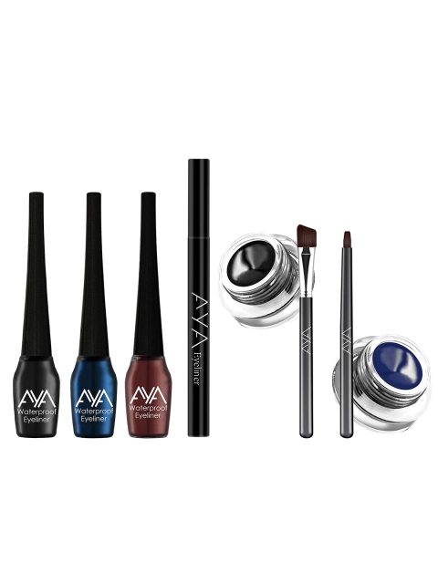 

AYA Set of Waterproof Block Pen Eyeliner, 3 Liquid Eyeliner & 2 Gel Eyeliner, Black