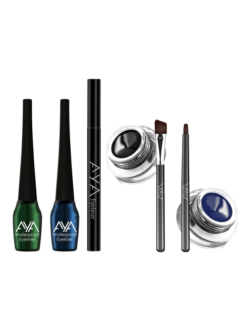 

AYA Set of Waterproof Block Pen Eyeliner, 2 Liquid Eyeliner & 2 Gel Eyeliner, Black