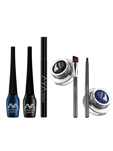 

AYA Set of Waterproof Block Pen Eyeliner, 2 Liquid Eyeliner & 2 Gel Eyeliner, Black