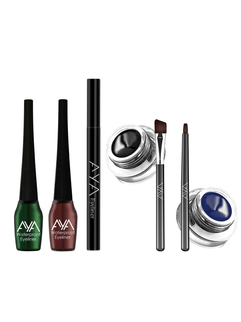 

AYA Set of Waterproof Block Pen Eyeliner, 2 Liquid Eyeliner & 2 Gel Eyeliner, Black