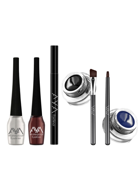 

AYA Set of Waterproof Block Pen Eyeliner, 2 Liquid Eyeliner & 2 Gel Eyeliner, Black