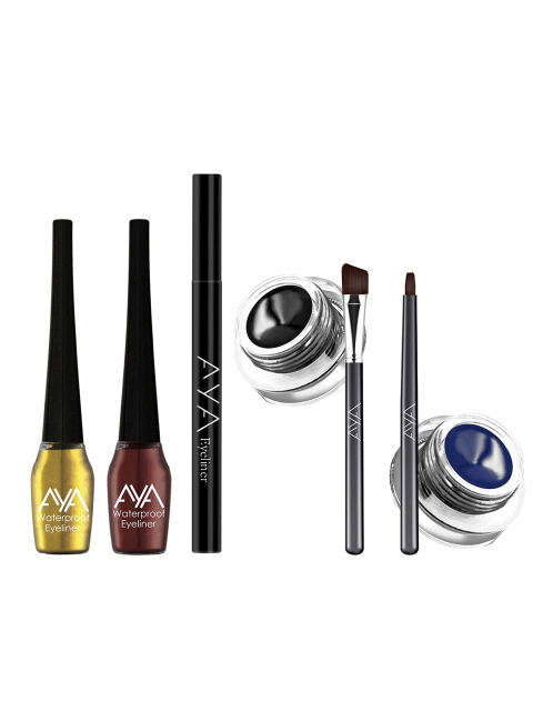 

AYA Set of Waterproof Block Pen Eyeliner, 2 Liquid Eyeliner & 2 Gel Eyeliner, Brown